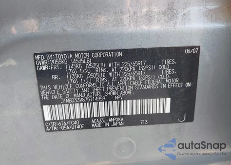 2007 Toyota Rav4 из США, поврежденный, VIN JTMBD33V875114959